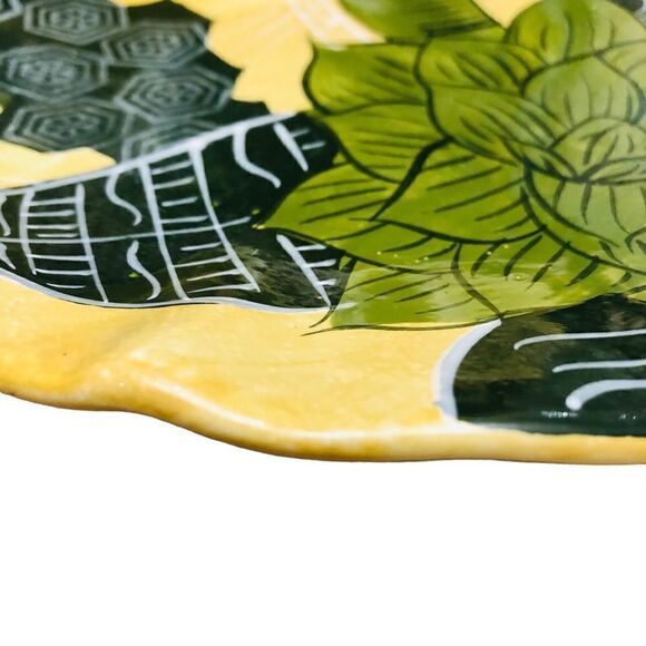 Tommy Bahama Set/3 Ambiance Curled Edge Yellow Green Tropical Print Salad Plates - Picture 5 of 9